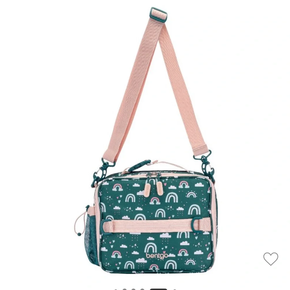 Bentgo Kids Double Insulated Lunch Bag Green Pink Rainbow Print Shoulder Strap